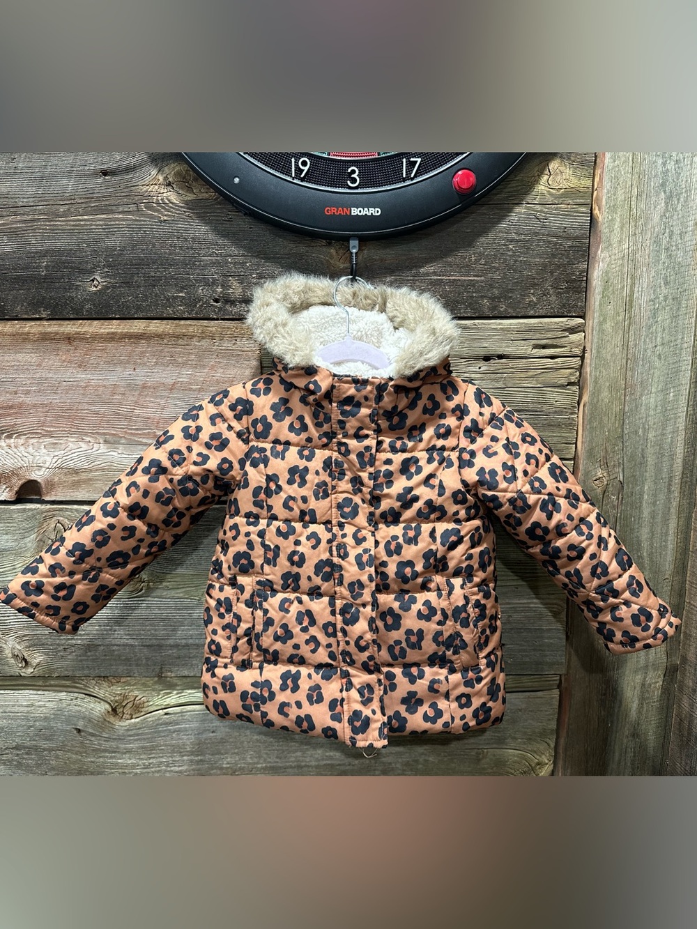 Leopard-Print Puffer Jacket with Faux Fur Hood 4t